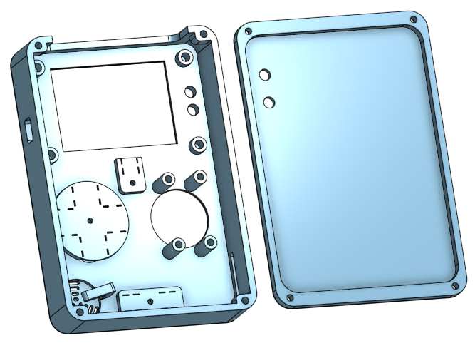 CAD rendering of the CHRISCADE handheld enclosure front and back