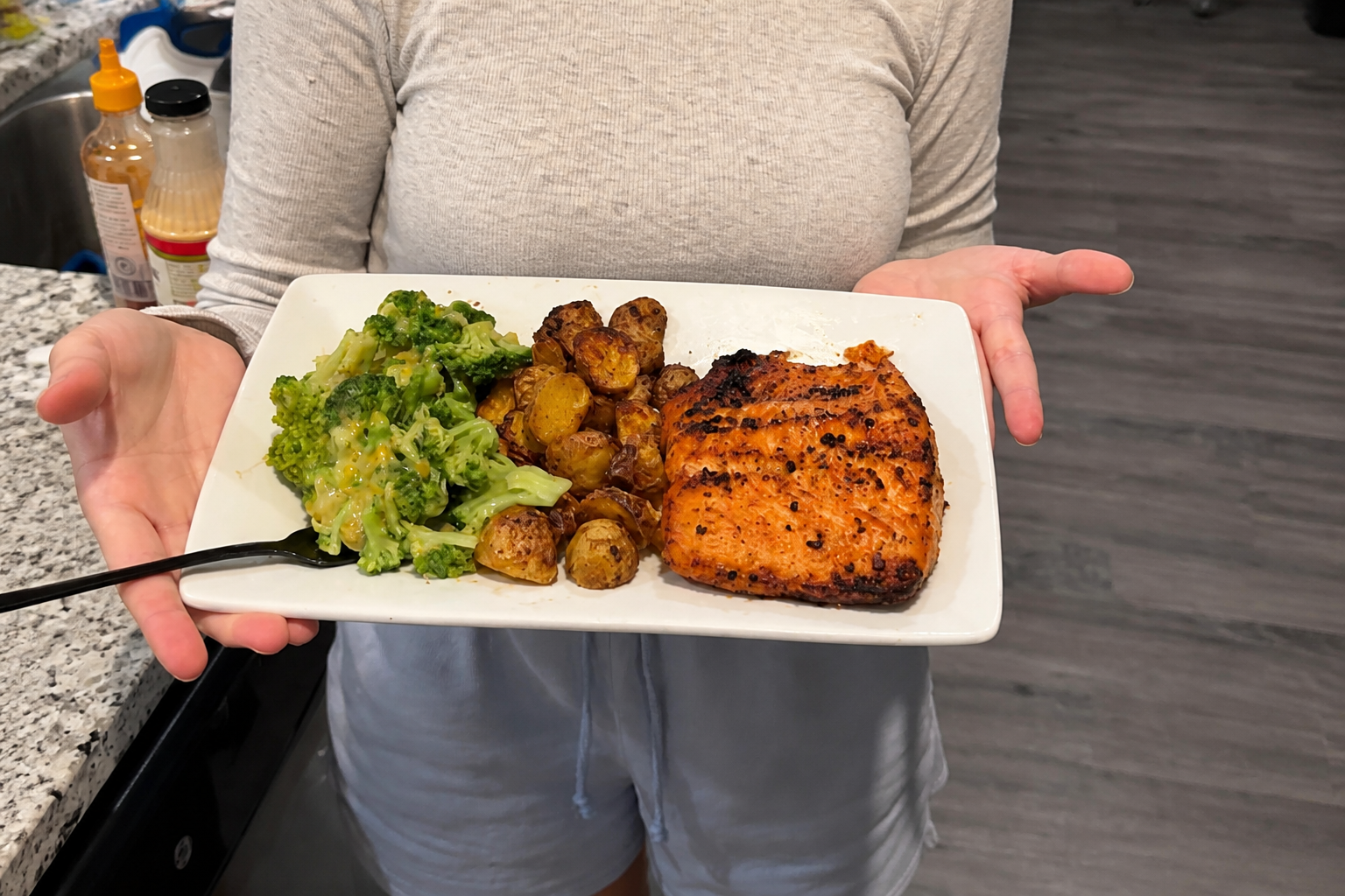 Home cooked salmon dinner