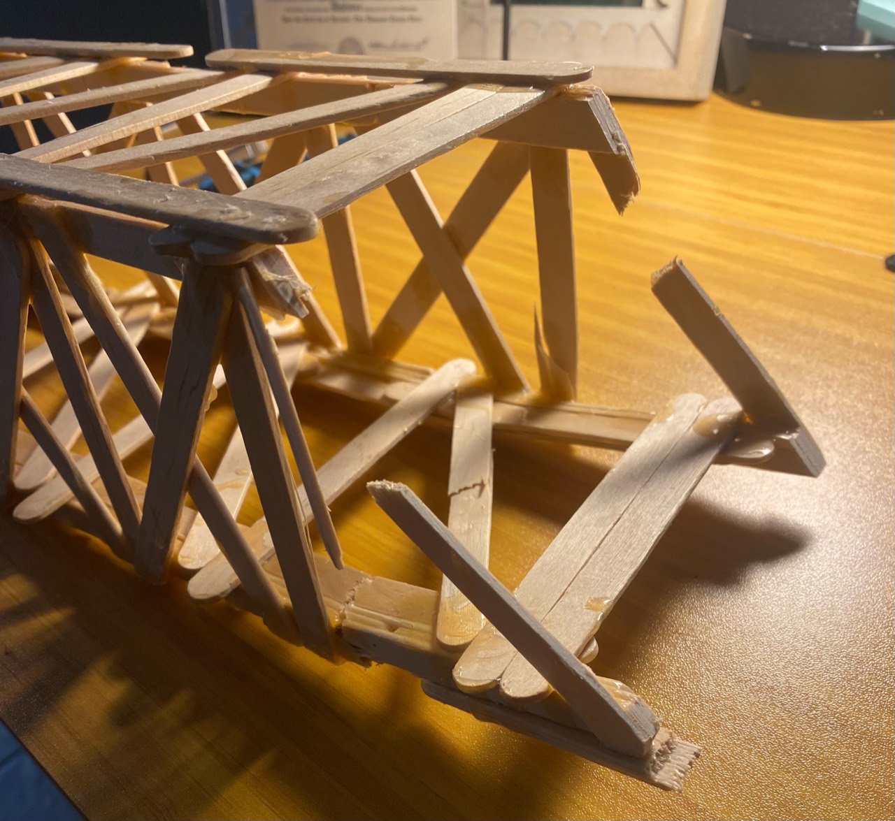 Popsicle-stick bridge after load testing