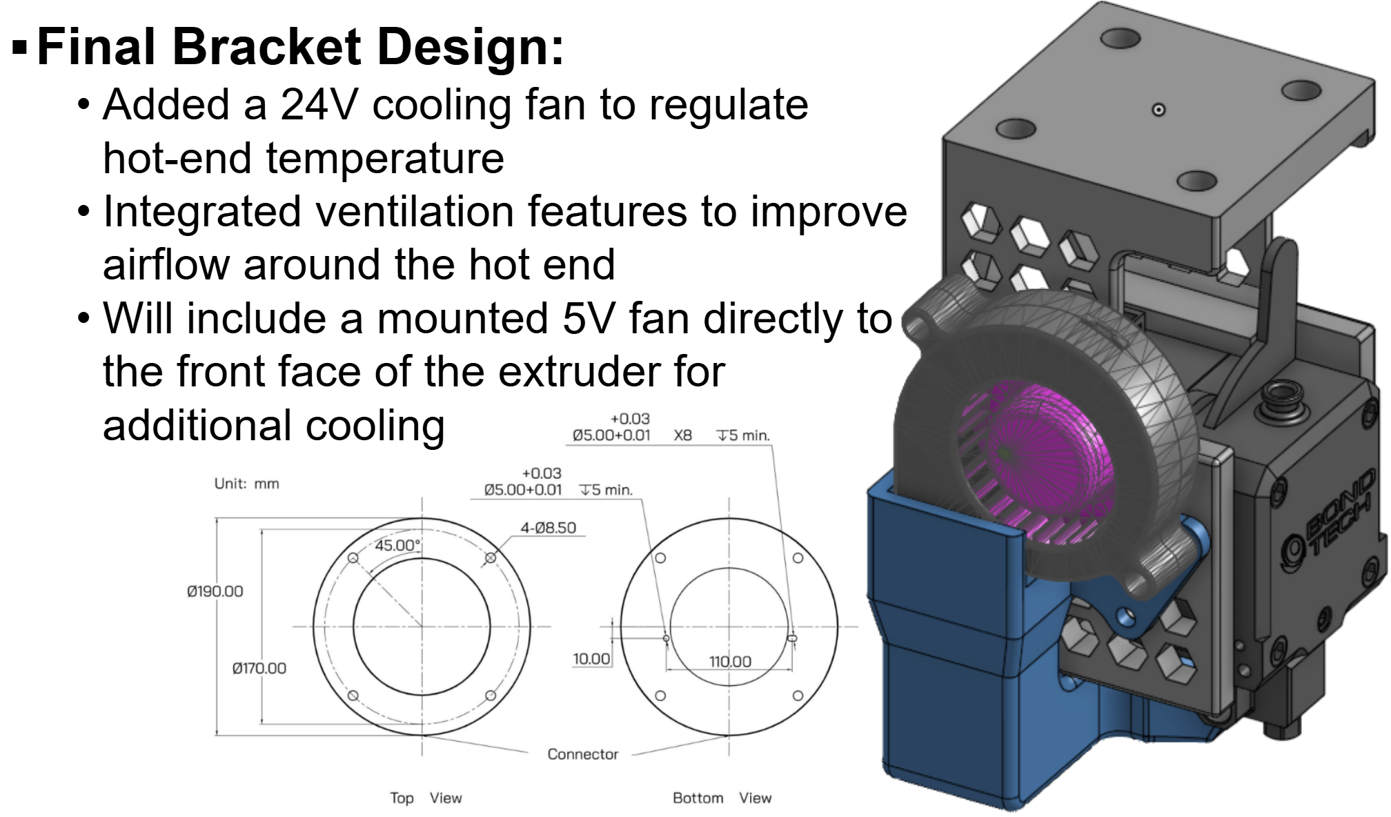 Final bracket and hot-end cooling design for robotic additive manufacturing