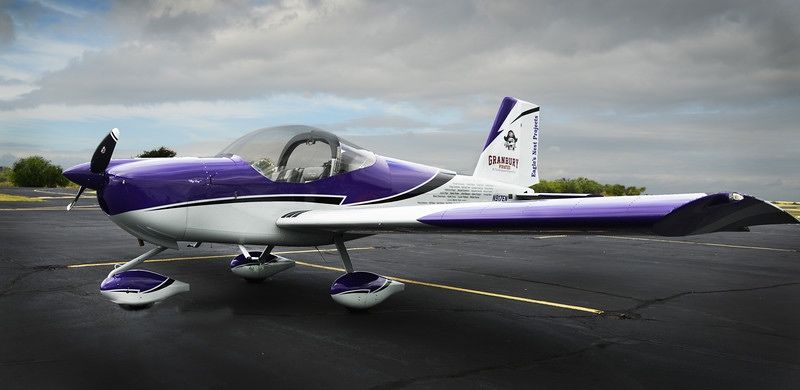 Completed purple and white RV-12 aircraft on a runway